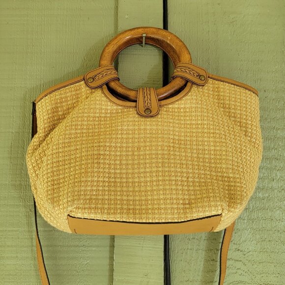 FOSSIL Tweed Fabric Wood Handle Satchel Crossbody Bag - Picture 6 of 6